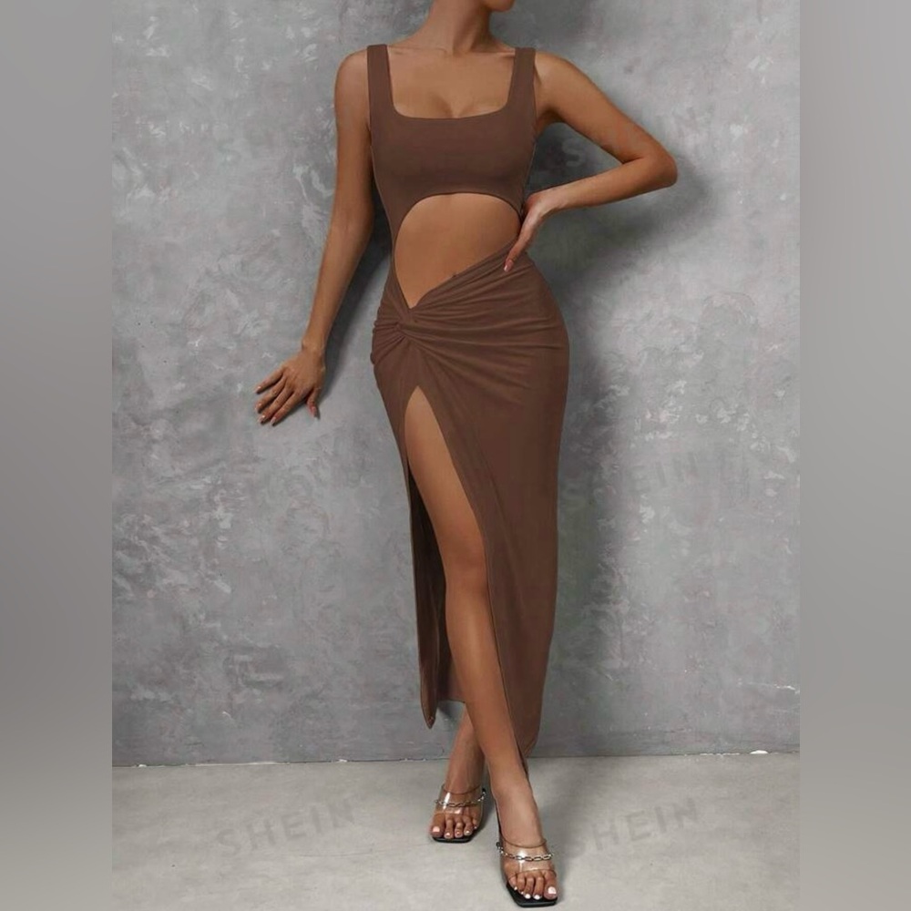 SHEIN Cut Out Twist Front Split Thigh Dress